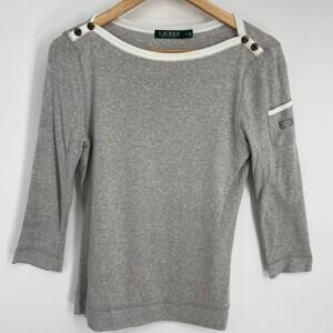 Ralph Lauren Top Women’s Medium Gray 3/4 Sleeves NormCore Classic Traditional